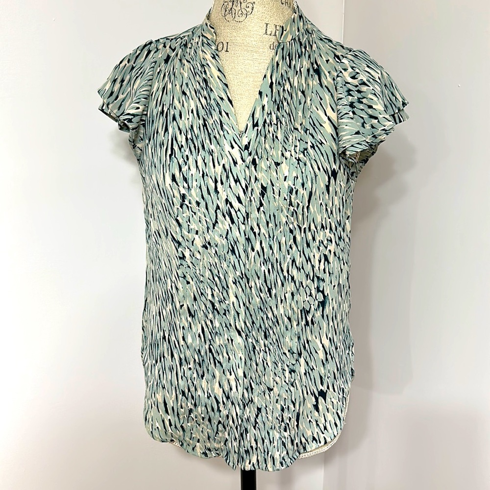 H&M Turquoise/Blue/Cream/Khaki patterned blouse, Small Size